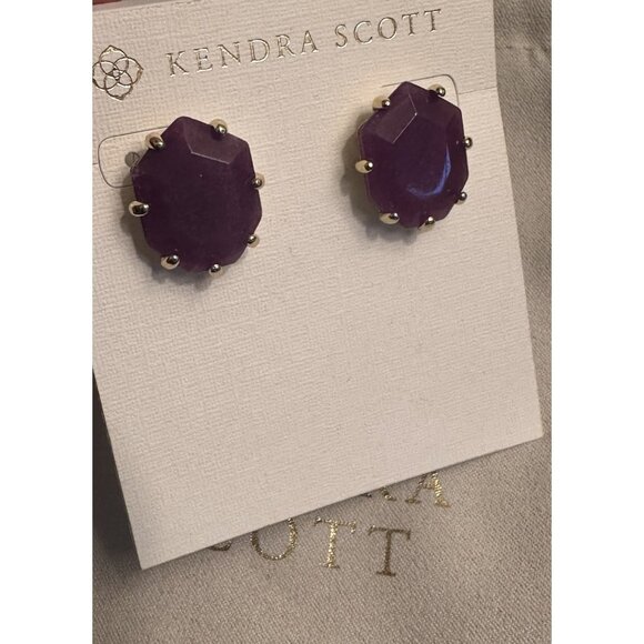 Kendra‎ Scott Purple Jade Morgan Stud Earrings Gold Retired Style Heptagon - Picture 2 of 2